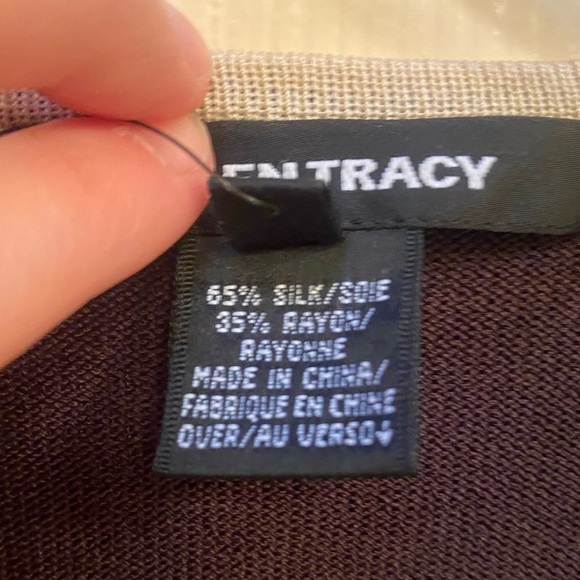 Ellen Tracy Brown Cardigan Sweater w/ Cream Trim - Picture 5 of 5